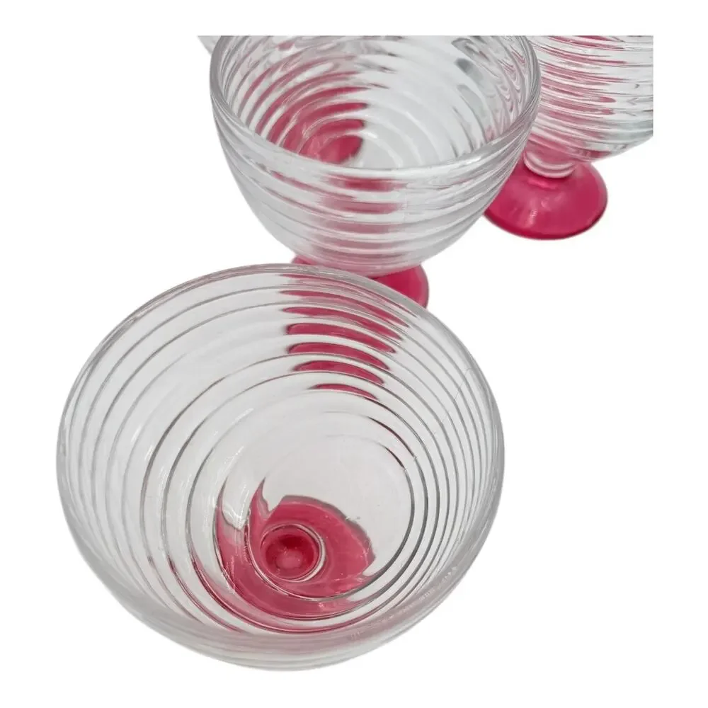 1-Swirl Foot Manhattan Park Ave Depression Dessert Compote‎ Glass Dish Pink/Red